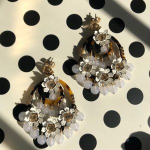 J Crew White Flower Tortoise Statement Earrings